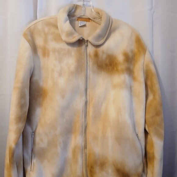 Nwt Fleece Full Zip up Sweatshirt women M Tan Tie Dye Collared w/ Zip Pockets - Picture 2 of 10